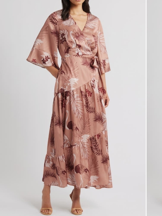 Ciebon Dresses & Skirts - Ciebon Qwynn Maxi Dress Women's Blush Pink Floral Wrap Maxi Dress